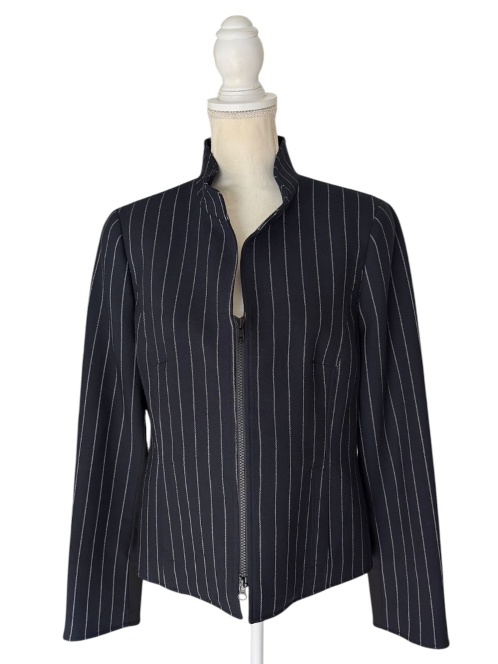 Nina McLemore Pinstripe Zip Front Jacket Women's Size 8